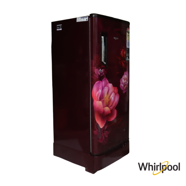 Whirlpool 184 Liters 3 Star Single Door Fridge with Base Drawer (Wine Serena, 73252) Front Angle View with Door Closed