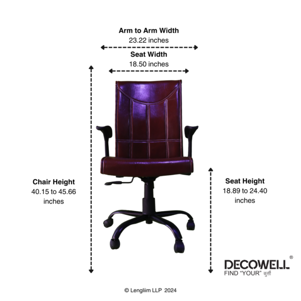 Decowell DC 81N Medium Back Office Chair (Brown) Front Dimensions