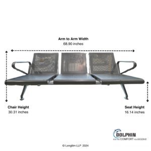 Dolphin DF 177 3 Seater Waiting Chair (Stainless Steel) Dimensions A