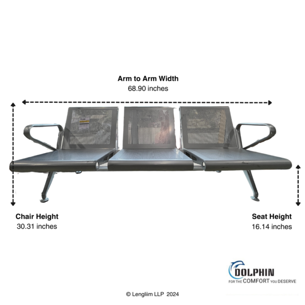 Dolphin DF 177 3 Seater Waiting Chair (Stainless Steel) Dimensions A