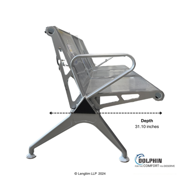 Dolphin DF 177 3 Seater Waiting Chair (Stainless Steel) Dimensions B