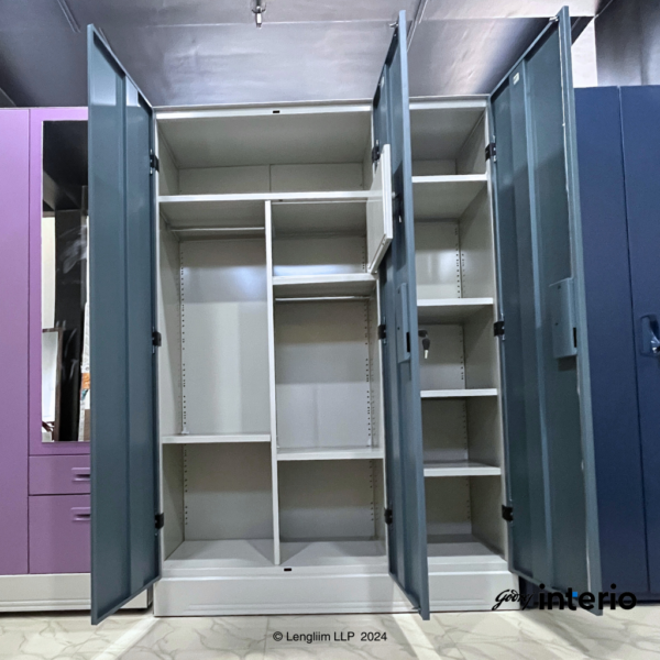 Godrej Interio Slimline 3 Door Steel Almirah (Locker, Stormy Weather Color) Front View full open