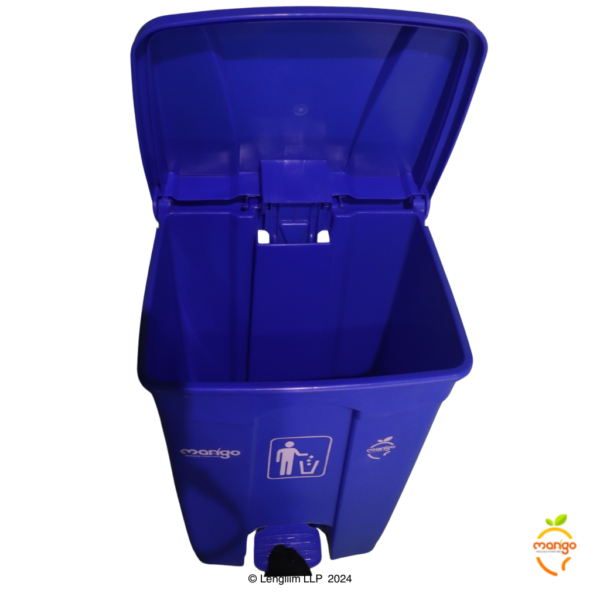 Mango 65 Liters Pedal Dustbin (Blue) Top View with Lids Open