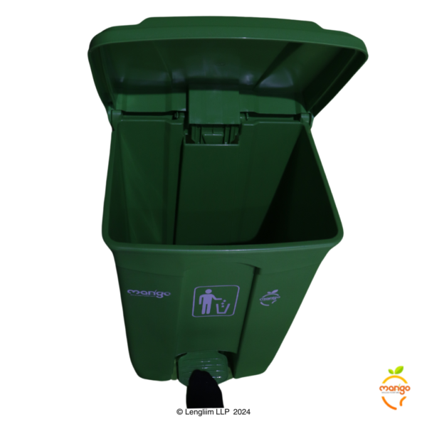 Mango 65 Liters Pedal Dustbin (Green) Top View with Lid Open