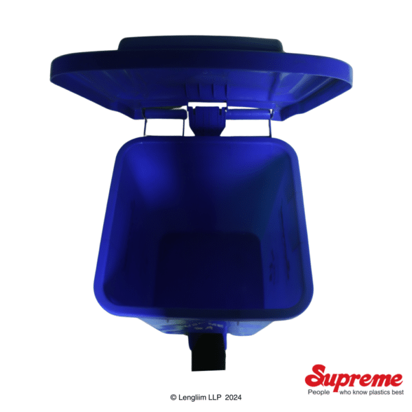 Supreme 45 Liters Peddle Dustbin (Blue) Top View with Lid Open