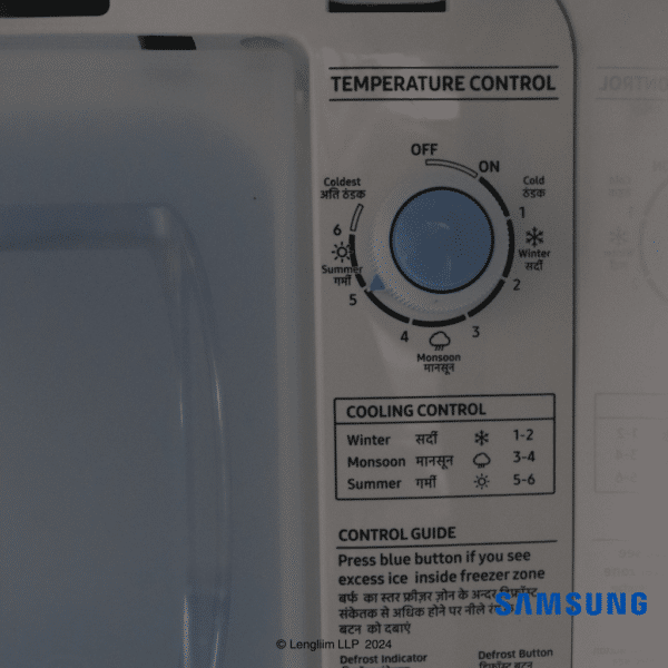 Samsung 184 Liters 1 Star Single Door Fridge (Mystic Overlay Blue, RR19C2YCZ6R) Temperature Knob