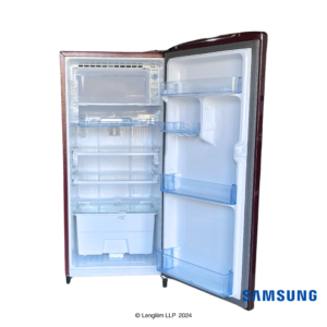 Samsung 184 Liters 1 Star Single Door Fridge (Mystic Overlay Red, RR19C2YCZ6R) Front View with Door Open