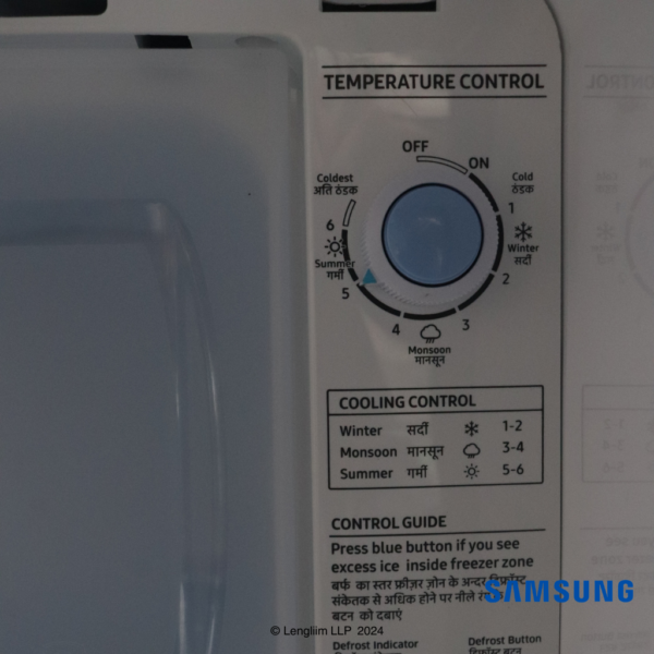 Samsung 184 Liters 1 Star Single Door Fridge (Mystic Overlay Red, RR19C2YCZ6R) Temperature Knob