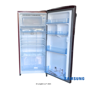 Samsung 183 Liters 2 Star Single Door Fridge (Blooming Saffron Red, RR20C2712R8) Actual Front View with Door Open