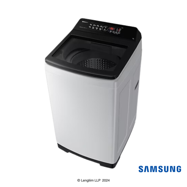 Samsung 7 Kg EcoBubble Top Load Fully Automatic Washing Machine (Light Gray, WA70BG4441BG) Front Angle View