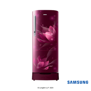 Samsung 183 Liters 2 Star Single Door Fridge with Base Stand Drawer (Blooming Saffron Red, RR20C1812R8) Front View