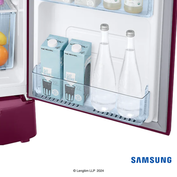 Samsung 183 Liters 2 Star Single Door Fridge with Base Stand Drawer (Blooming Saffron Red, RR20C1812R8) Door Bottom Rack