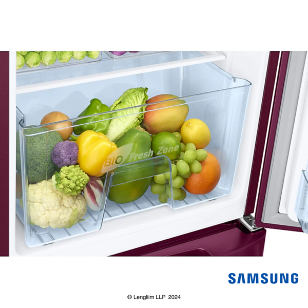 Samsung 183 Liters 2 Star Single Door Fridge with Base Stand Drawer (Blooming Saffron Red, RR20C1812R8) Vegetable Box