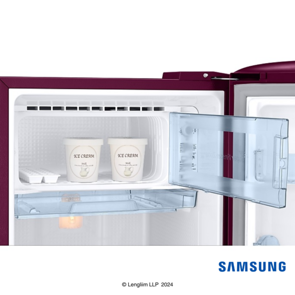 Samsung 183 Liters 2 Star Single Door Fridge with Base Stand Drawer (Blooming Saffron Red, RR20C1812R8) Freezer Box