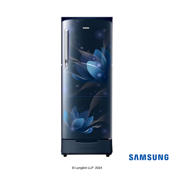 Samsung 183 Liters 2 Star Single Door Fridge with Base Stand Drawer (Blooming Saffron Blue, RR20C1812U8) Front View