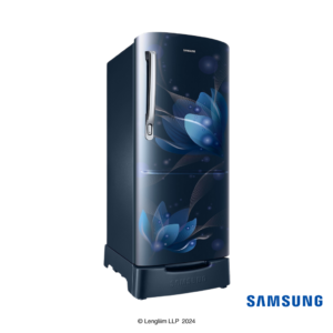 Samsung 183 Liters 2 Star Single Door Fridge with Base Stand Drawer (Blooming Saffron Blue, RR20C1812U8) Front Angle View