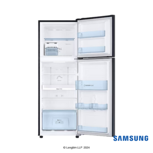 Samsung 236 Liters 2 Star Double Door Refrigerator (Camellia Blue, RT28C3022CU) Front View with Door Open Empty