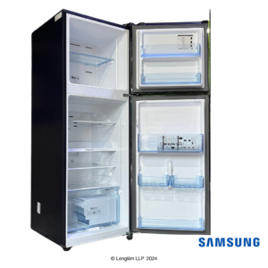 Samsung 236 Liters 2 Star Double Door Refrigerator (Camellia Blue, RT28C3022CU) Real Front Angle View with Door Open