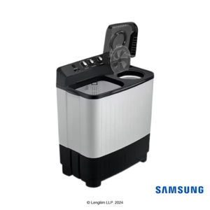 Samsung 7.5 Kg Semi Automatic Washing Machine with Hexa Storm Pulsator (Black, WT75C3200GG) Front Angle View with Lids Open