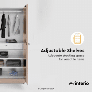 Godrej Interio Auraline Men Basic 2 Door Almirah (Textured Affogato) Adjustable Shelves