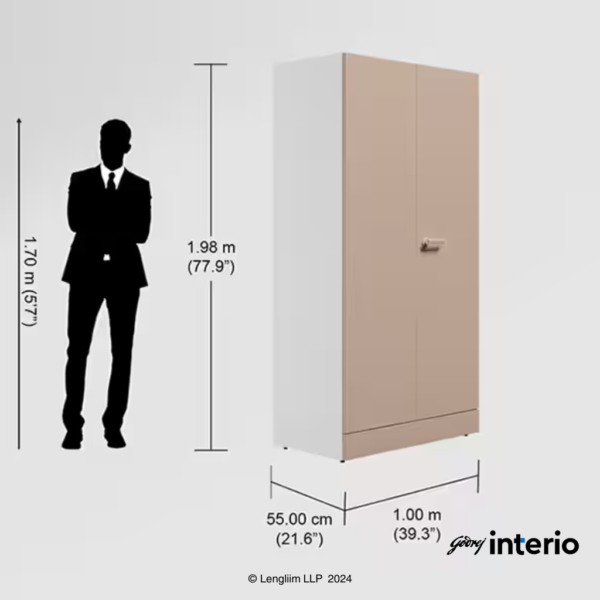 Godrej Interio Auraline Men Basic 2 Door Almirah (Textured Affogato) Dimensions Exterior