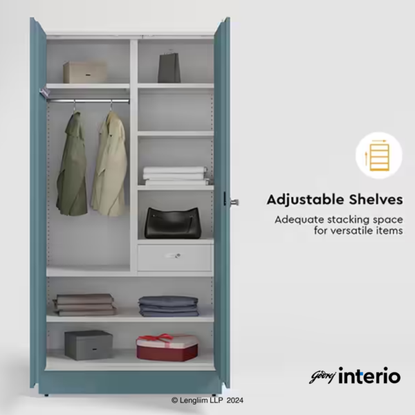 Godrej Interio Auraline Women Basic 2 Door Almirah (Matte Sky Gray) Adjustable Shelves