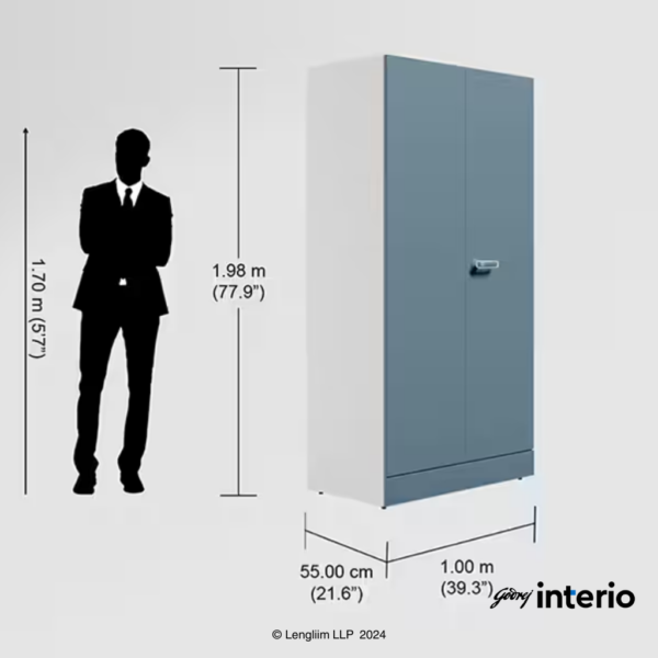 Godrej Interio Auraline Women Basic 2 Door Almirah (Matte Sky Gray) Dimensions Exterior