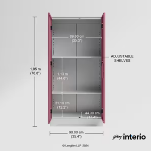 Godrej Interio Slimline 2 Door Almirah (2 Shelves, Dusty Rose) Interior Dimensions