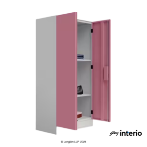 Godrej Interio Slimline 2 Door Almirah (2 Shelves, Dusty Rose) Front Angle View with Both Doors Open