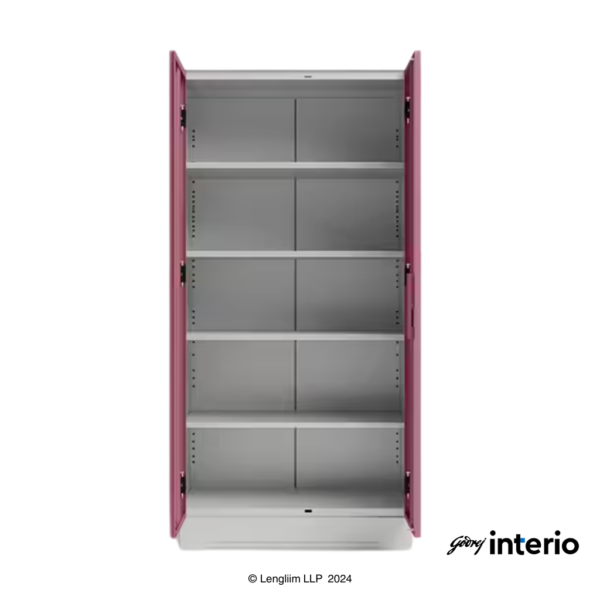 Godrej Interio Slimline 2 Door Almirah (4 Shelves, Dusty Rose) Front View with Doors Open