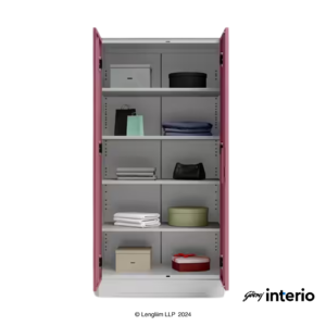 Godrej Interio Slimline 2 Door Almirah (4 Shelves, Dusty Rose) Front View with Doors Open & Props