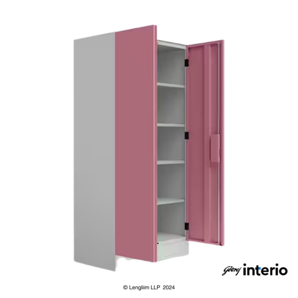 Godrej Interio Slimline 2 Door Almirah (4 Shelves, Dusty Rose) Front Angle View with Both Door Opens