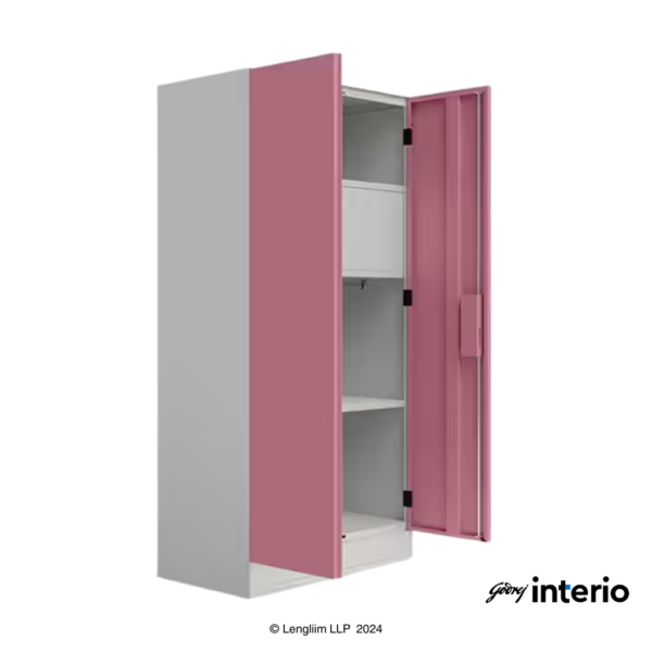 Godrej Interio Slimline 2 Door Almirah (Locker, Dusty Rose) Front Angle View with Doors Open