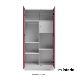 Godrej Interio Slimline 2 Door Almirah (Locker, Dusty Rose) Front View with Both Doors Open