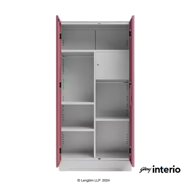 Godrej Interio Slimline 2 Door Almirah (Locker, Dusty Rose) Front View with Both Doors Open