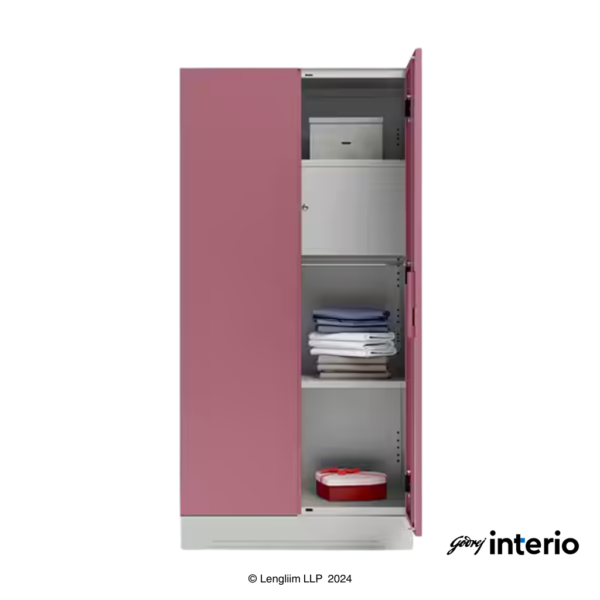 Godrej Interio Slimline 2 Door Almirah (Locker, Dusty Rose) Front View with Right Door Open and Props