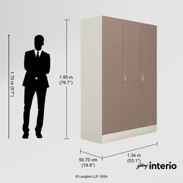 Godrej Interio Slimline 3 Door Almirah (Locker, Portabella) Exterior Dimensions
