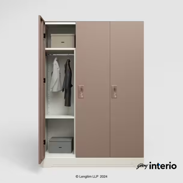 Godrej Interio Slimline 3 Door Almirah (Locker, Portabella) Front View with Left Door Open