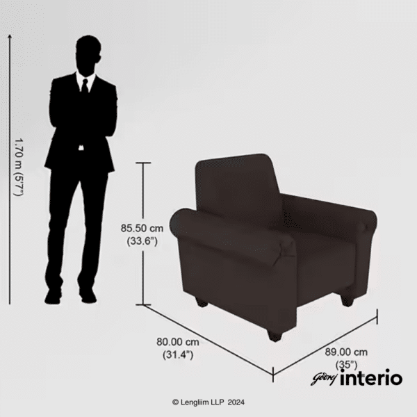 Godrej Interio Supreme Advance 1 Seater Fabric Sofa (Dark Brown) Dimensions