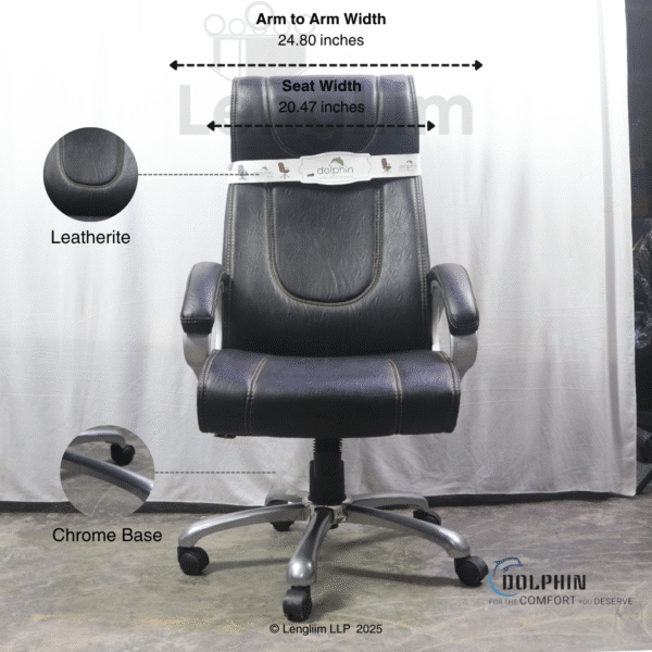 Dolphin DF 60 Executive Office Chair (Leatherite, Black) Front Dimensions