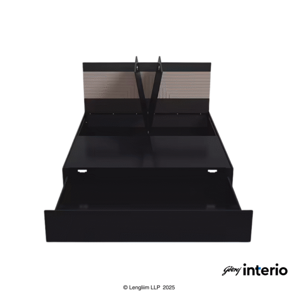 Godrej Interio Apex Nx King Size Engineered Wood Bed with Pull-Out Storage Front View with Drawers Open
