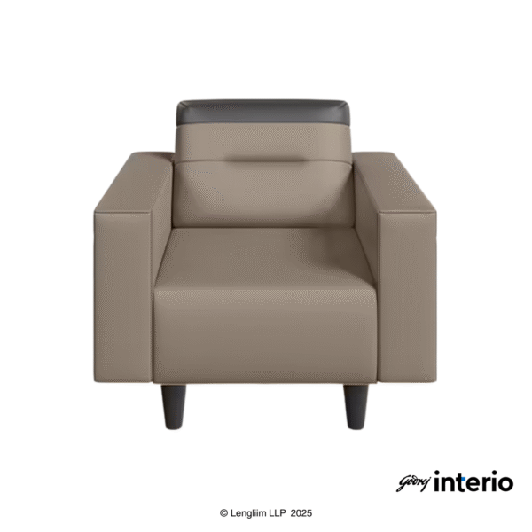Godrej Interio Vespera 1 Seater Sofa (Synthetic Leather, Black Peanut) Front View