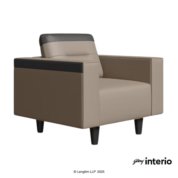 Godrej Interio Vespera 1 Seater Sofa (Synthetic Leather, Black Peanut) Front Angle View