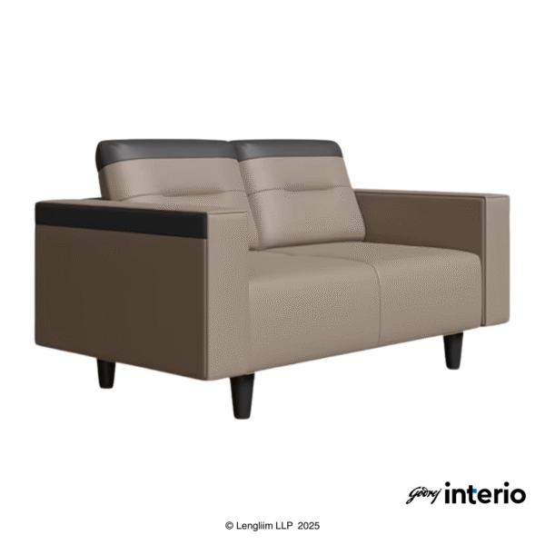 Godrej Interio Vespera 2 Seater Sofa (Synthetic Leather, Black Peanut) Front Angle View