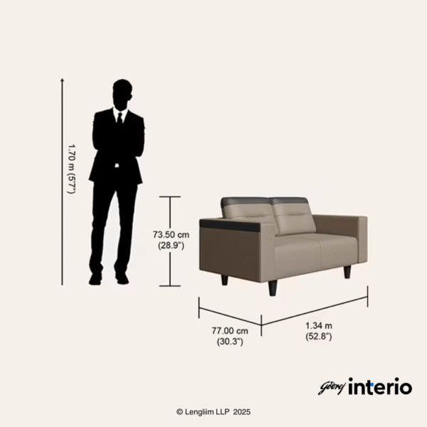 Godrej Interio Vespera 2 Seater Sofa (Synthetic Leather, Black Peanut) Dimensions