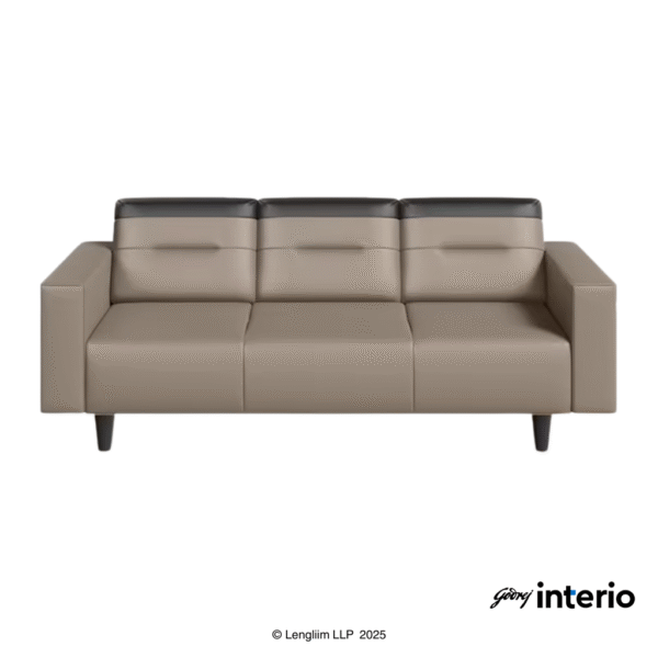 Godrej Interio Vespera 3 Seater Sofa (Synthetic Leather, Black Peanut) Front View