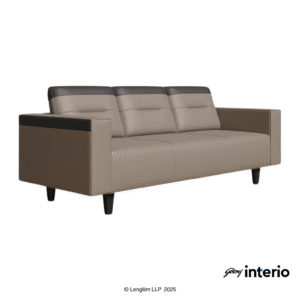 Godrej Interio Vespera 3 Seater Sofa (Synthetic Leather, Black Peanut) Front Angle View