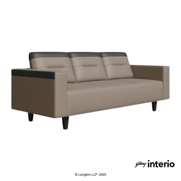 Godrej Interio Vespera 3 Seater Sofa (Synthetic Leather, Black Peanut) Front Angle View