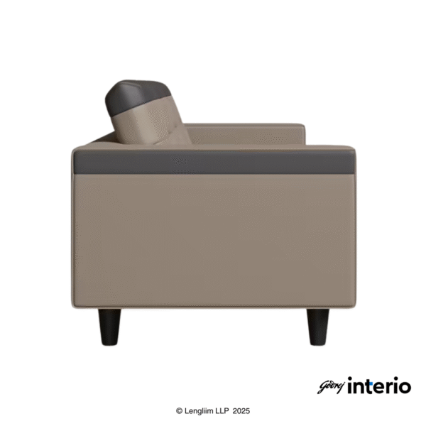 Godrej Interio Vespera 3 Seater Sofa (Synthetic Leather, Black Peanut) Side View