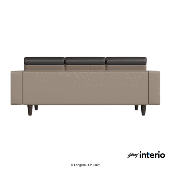 Godrej Interio Vespera 3 Seater Sofa (Synthetic Leather, Black Peanut) Back View